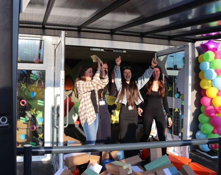Young people celebrate the official opening of the Base youth centre in Swindon, photo courtesy of Swindon Borough Council