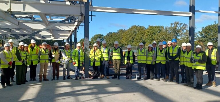 Attendees at the frame-signing event at the new Luminous Oak Special School in Eastleigh, photo courtesy of Hampshire County Council