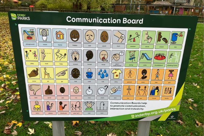A communication board featuring Widgit Symbols, photo courtesy of Derby City Council